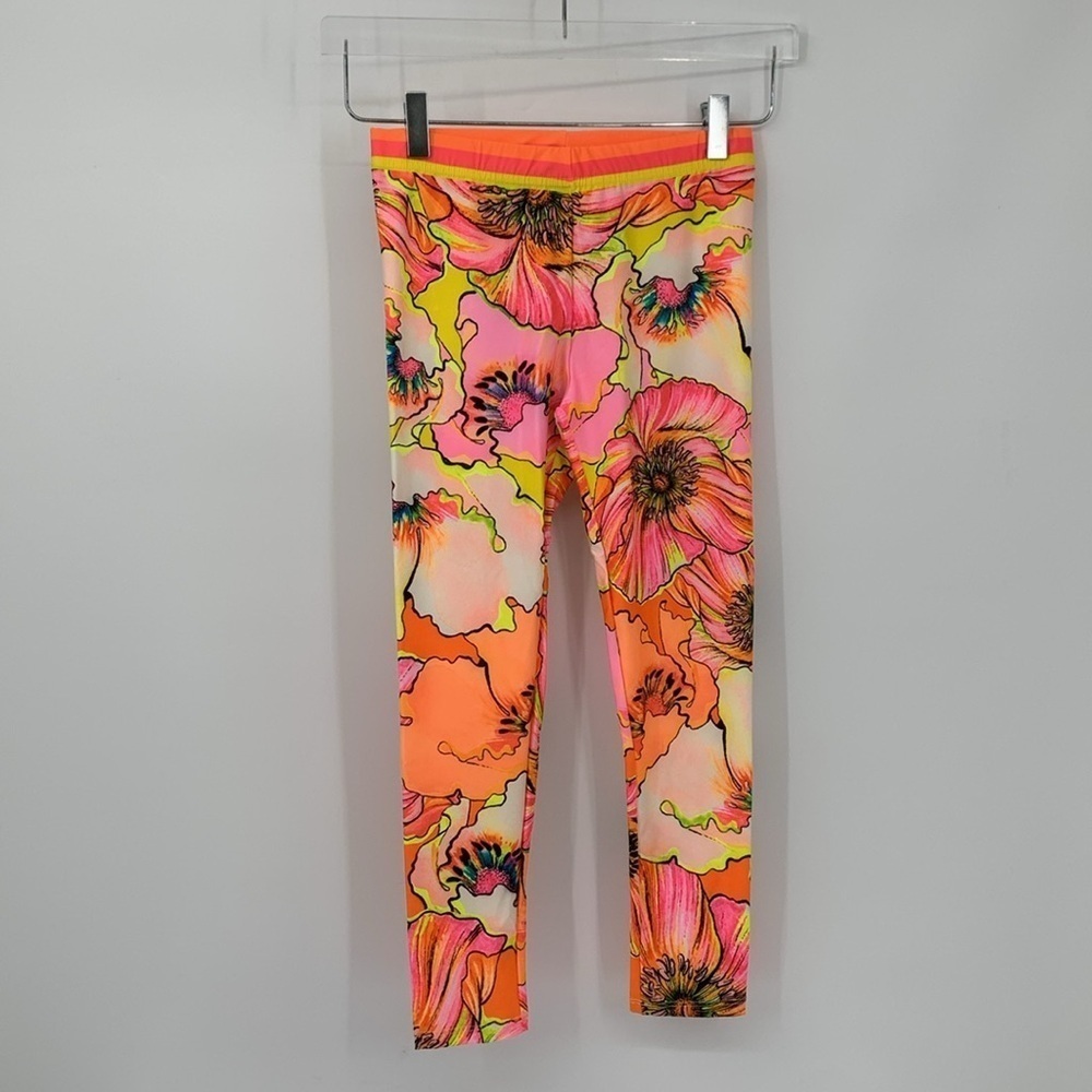 Agua Bendita Roni Praia leggings girl swim tropical floral orange pink new 12